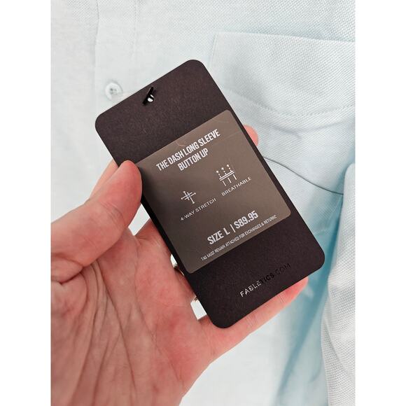 Fabletics Mens Sz L The Dash Long Sleeve Button Up Shirt Light Blue NEW - Picture 3 of 4